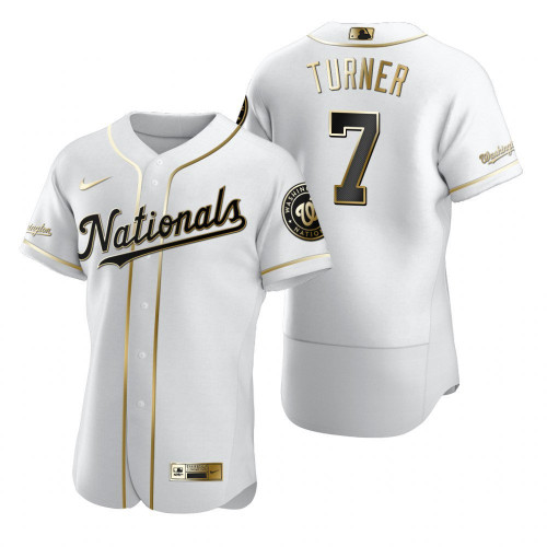 Men's Washington Nationals #7 Trea Turner 2020 White Golden Flex Base Stitched MLB Jersey